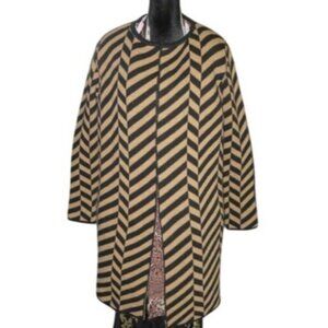 Cocogio Italian Wool Alpaca Blend Open Front Sweater Coat Black & Tan sz M/L NWT
